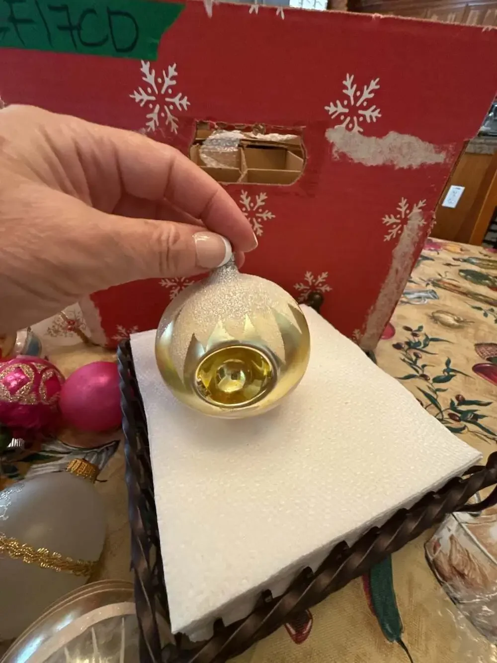 Vtg West Germany Mercury Glass Indent Glitter Christmas Ornament